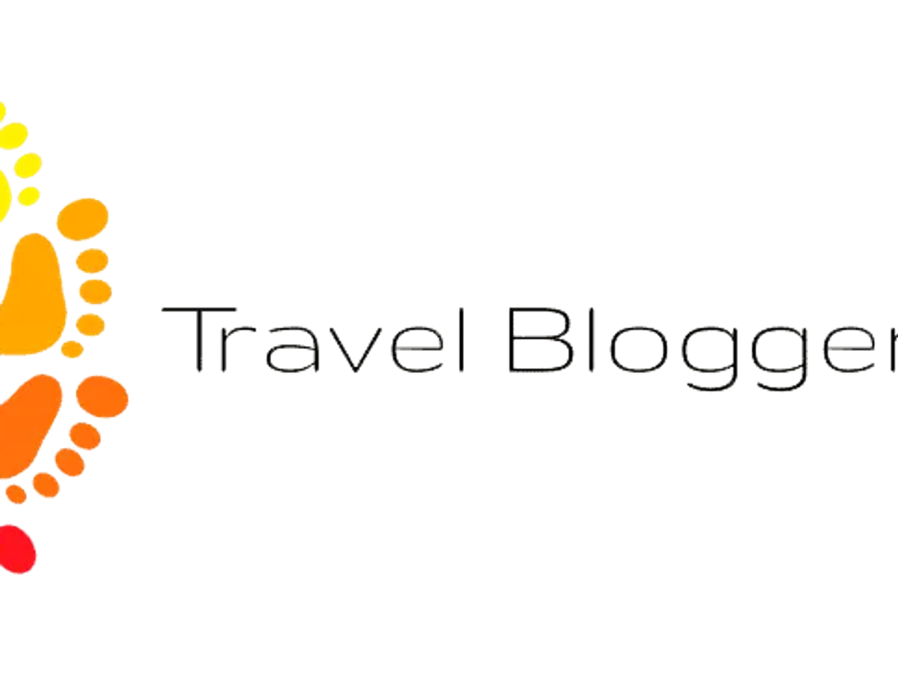 Logo colorido del Travel Bloggers Forum con huellas de pies.