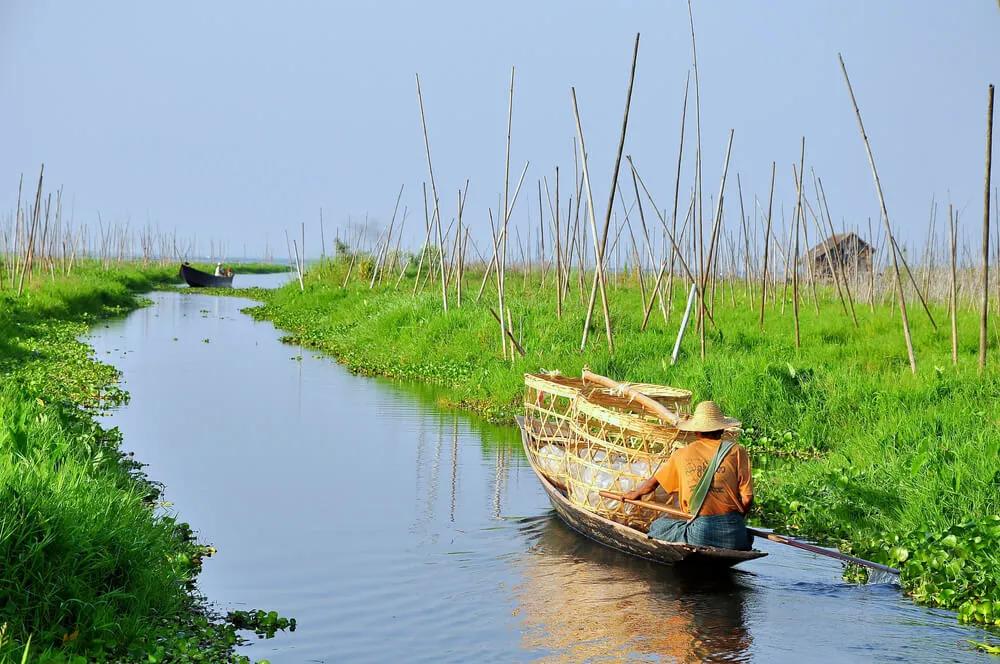 barcos tradicionais de pesca em inle lake