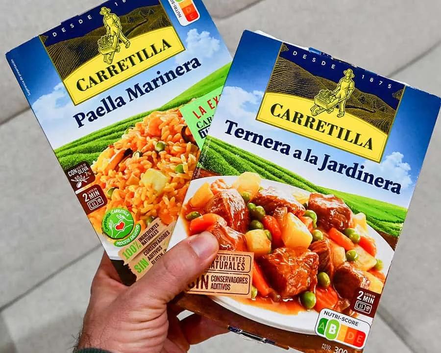 Cajas de comida rápida: Paella marinera y ternera a la jardinera de Carretilla.