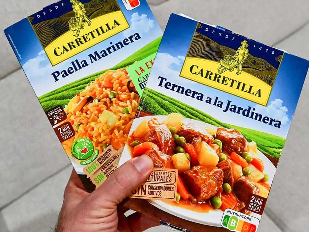 Cajas de comida rápida: Paella marinera y ternera a la jardinera de Carretilla.