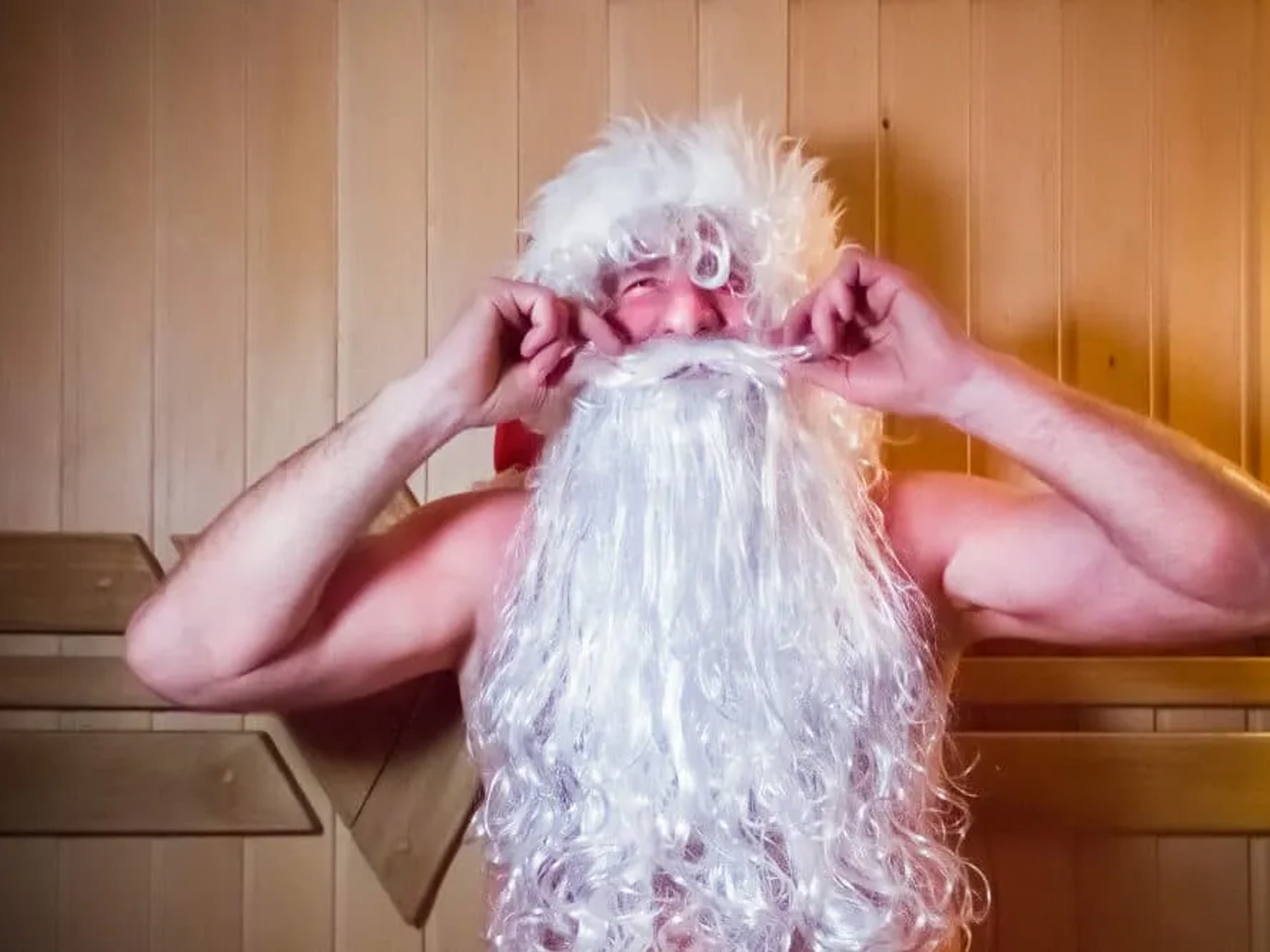 pai natal na sauna na finlandia