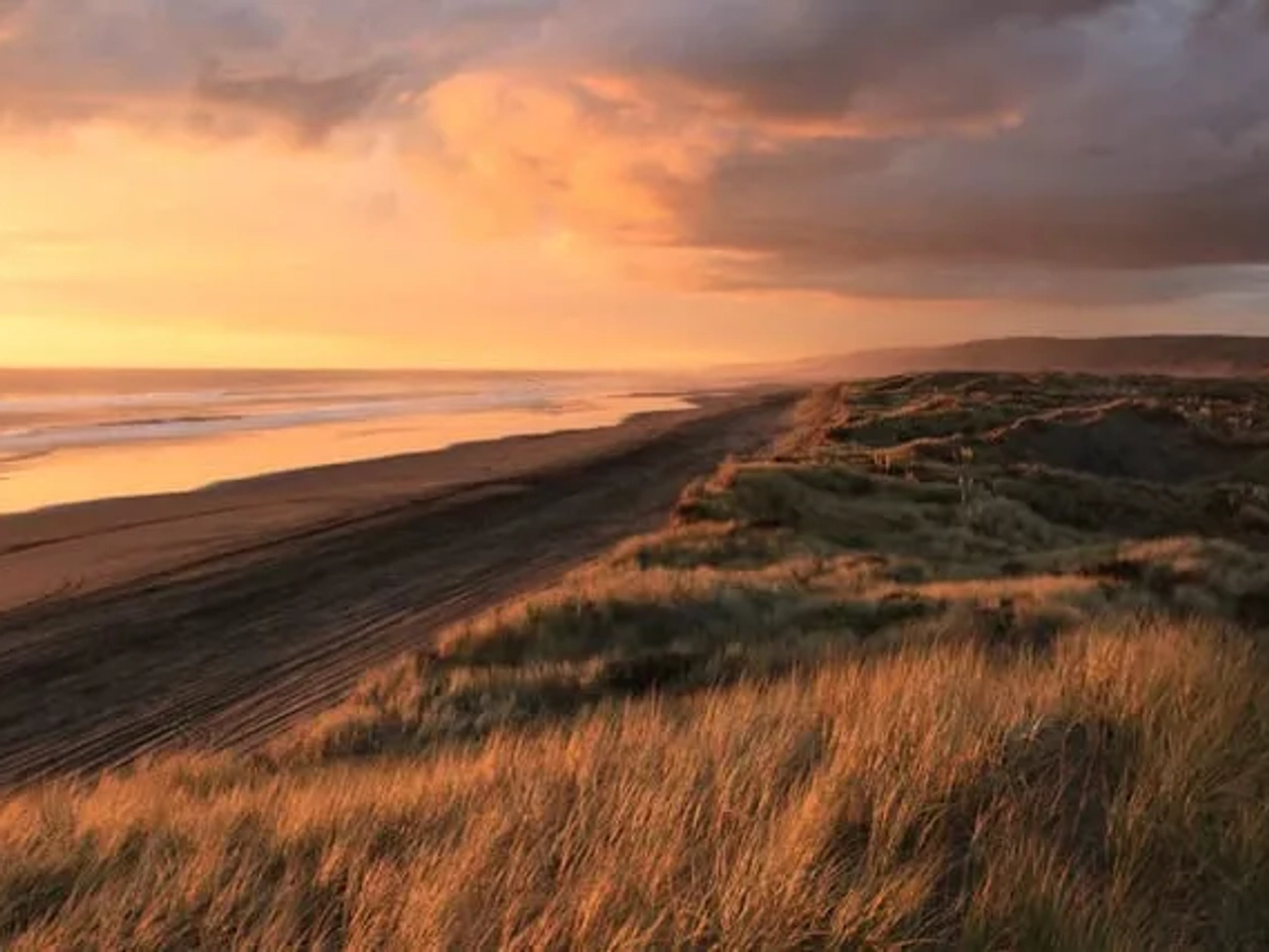 praia ao por do sol em Port Waikato, Tuakau, Auckland, Nova Zelandia