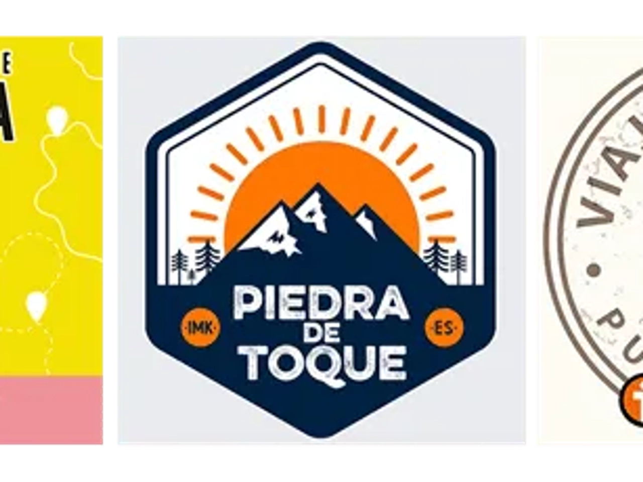 Seis portadas de podcasts sobre viajes y aventuras.