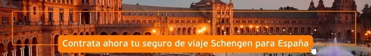 "Banner promocional de seguro de viaje Schengen para España."