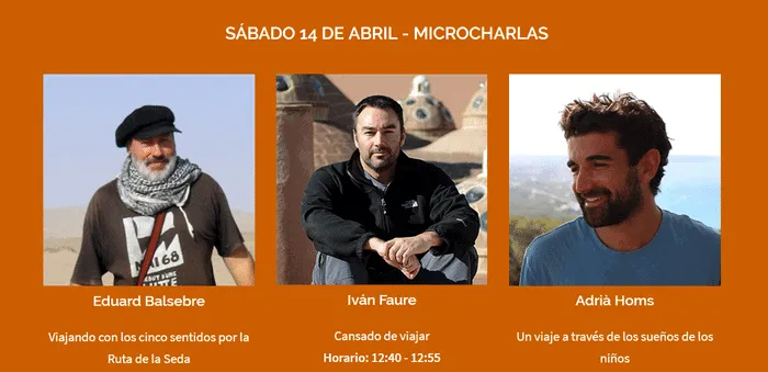 Tres ponentes presentan microcharlas sobre viajes en Barcelona el 14 de abril.