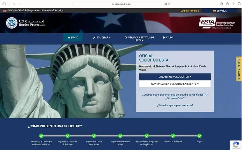 información del viaje en la solicitud de la ESTA
