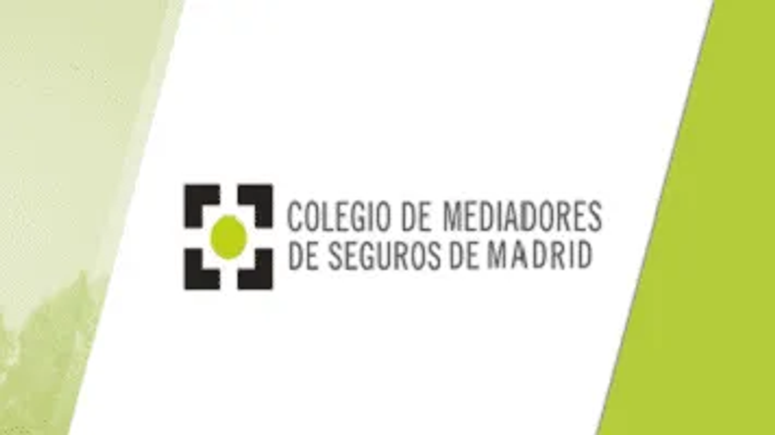 Logo del Colegio de Mediadores de Seguros de Madrid en un fondo verde.