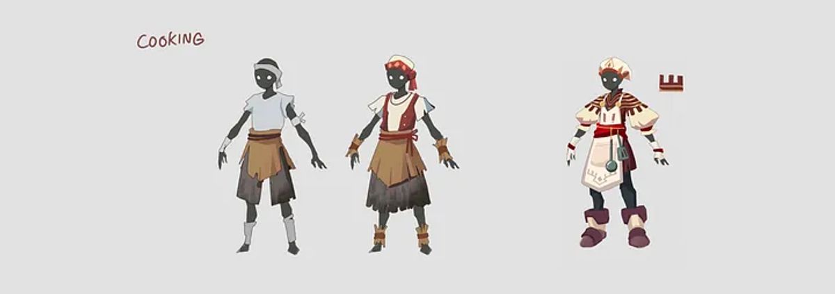 Concept art showing explorations for cooking outfits (not final)