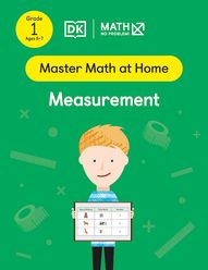 Master Math at Home - Math — No Problem! Measurement cover with a Grade 1 mathematician holding a card with a table measurements.