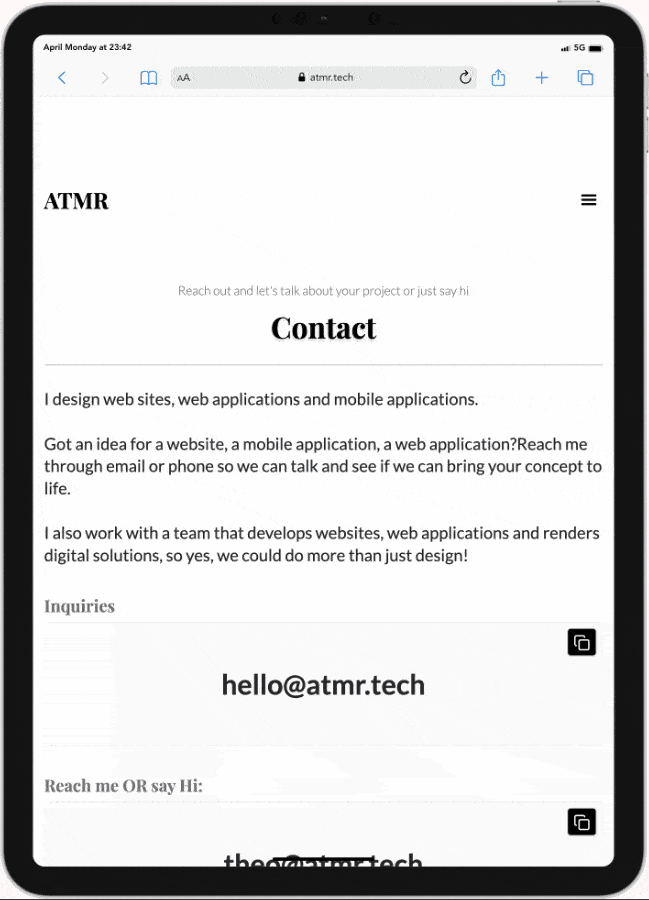 iPad Responsive view of Contact page