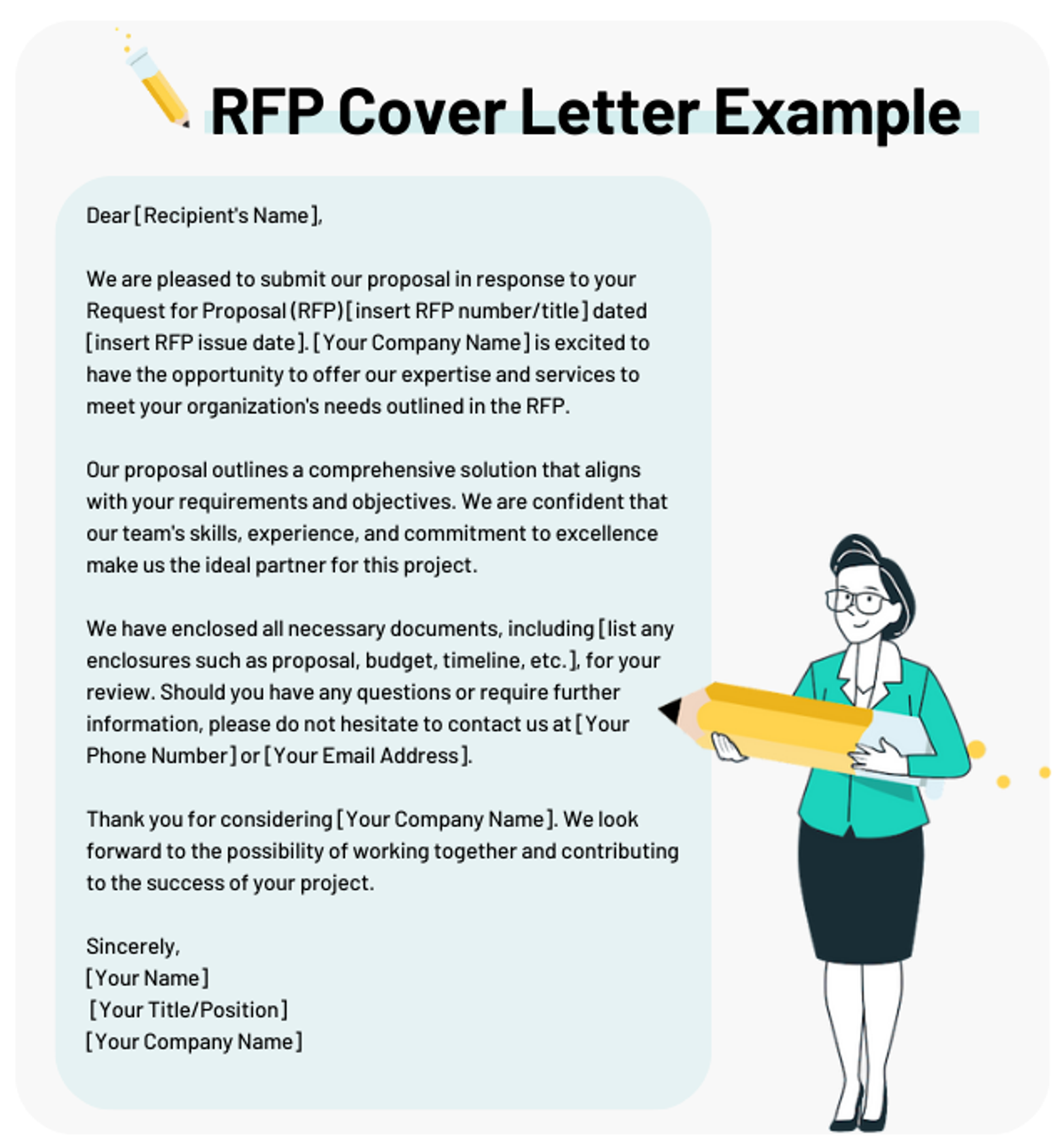 Example RFP cover letter layout showing thanks for the opportunity, company introduction and qualifications summary
