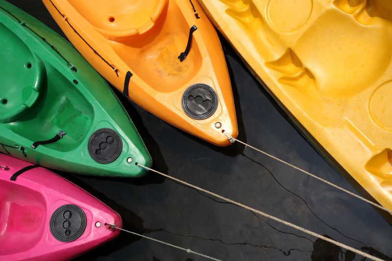 Colorful rental canoes