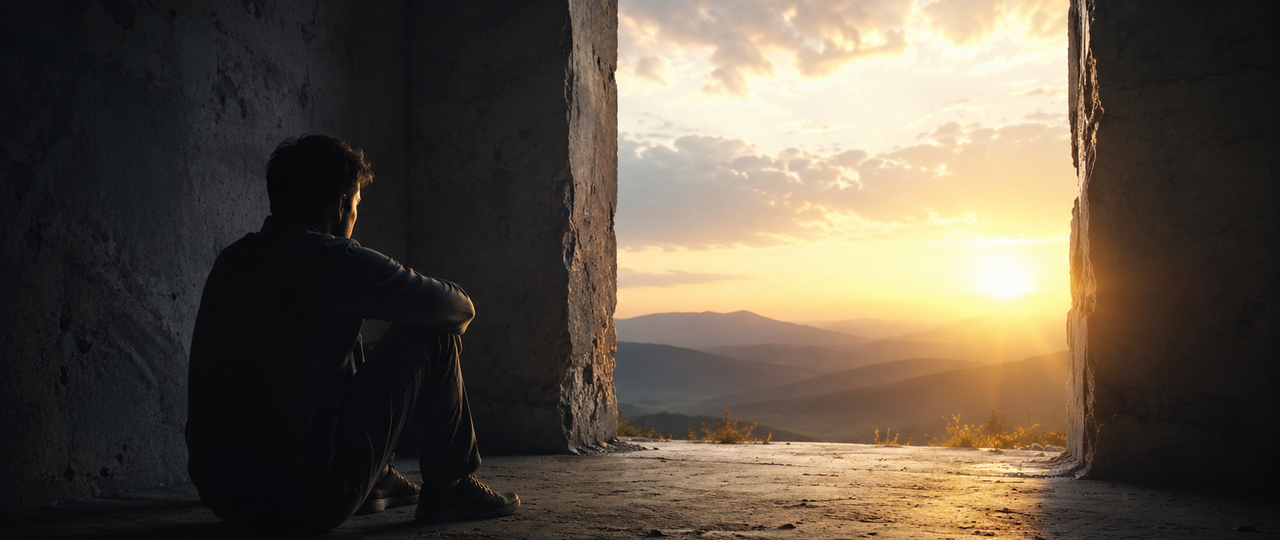 A man marking days off a wall calendar beside an open Bible and a journal, picturing the long road to freedom from porn.