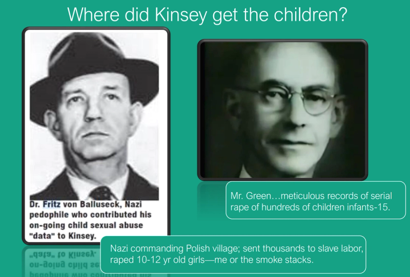 Kinsey’s project even involved a World War II Nazi officer, Dr. Fritz von Balluseck, who raped hundreds of children. Kinsey’s project even involved a World War II Nazi officer, Dr. Fritz von Balluseck, who raped hundreds of children.