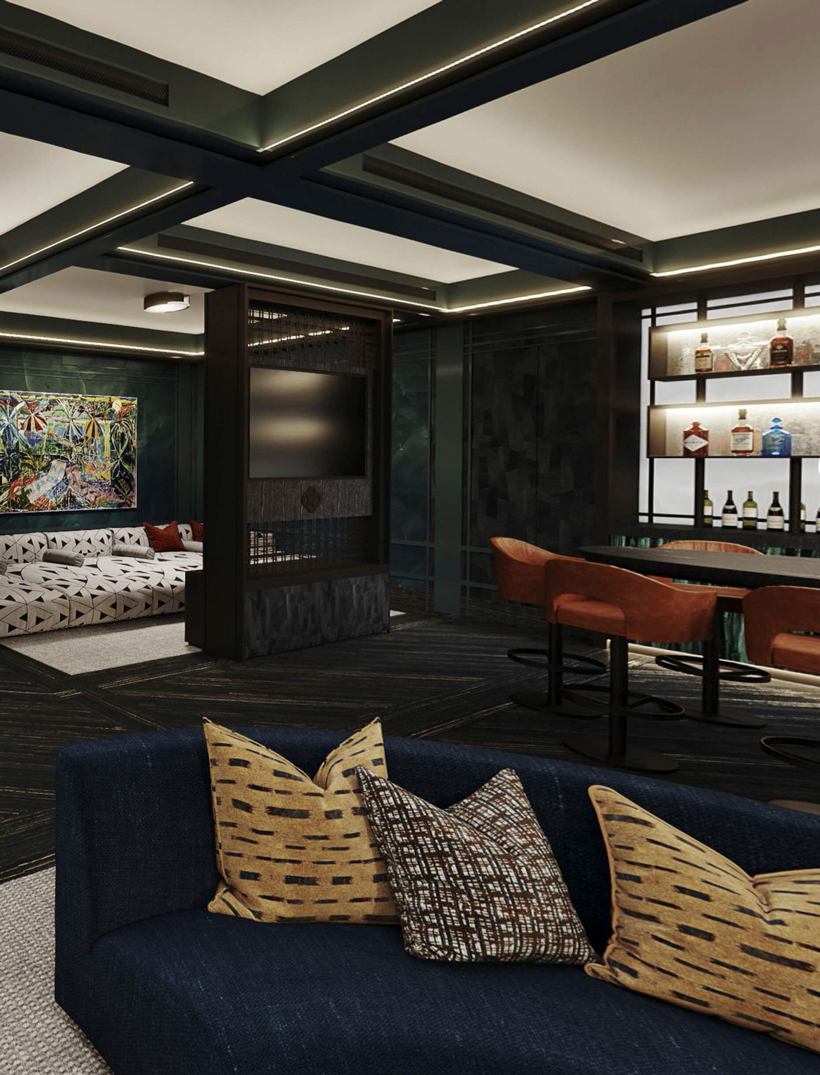 Bar and seating area