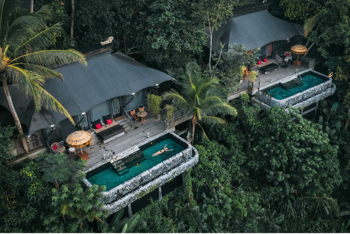 aerial view of luxury villas in Bali at Capella hotels