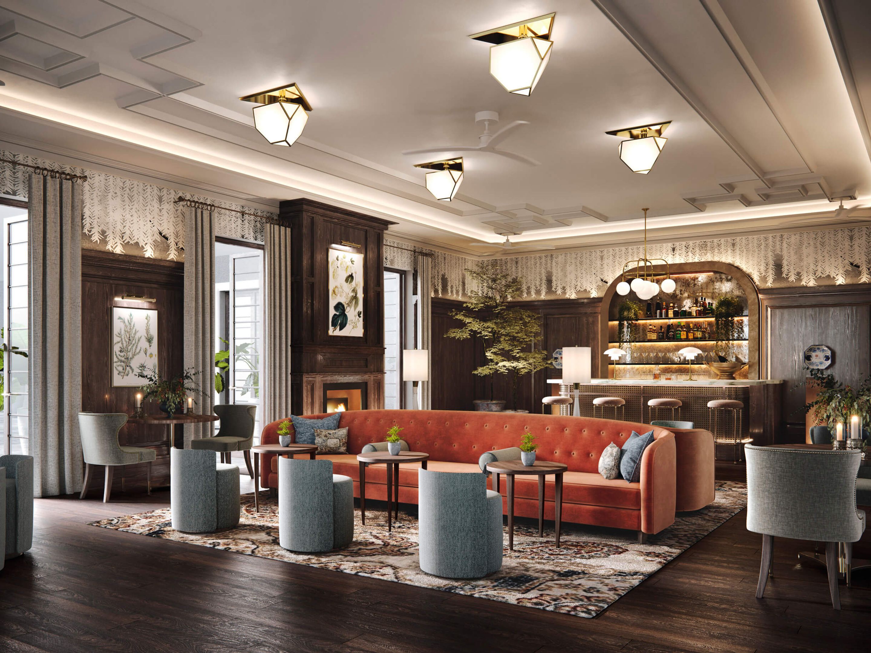 Hotel dining area, with a bar.