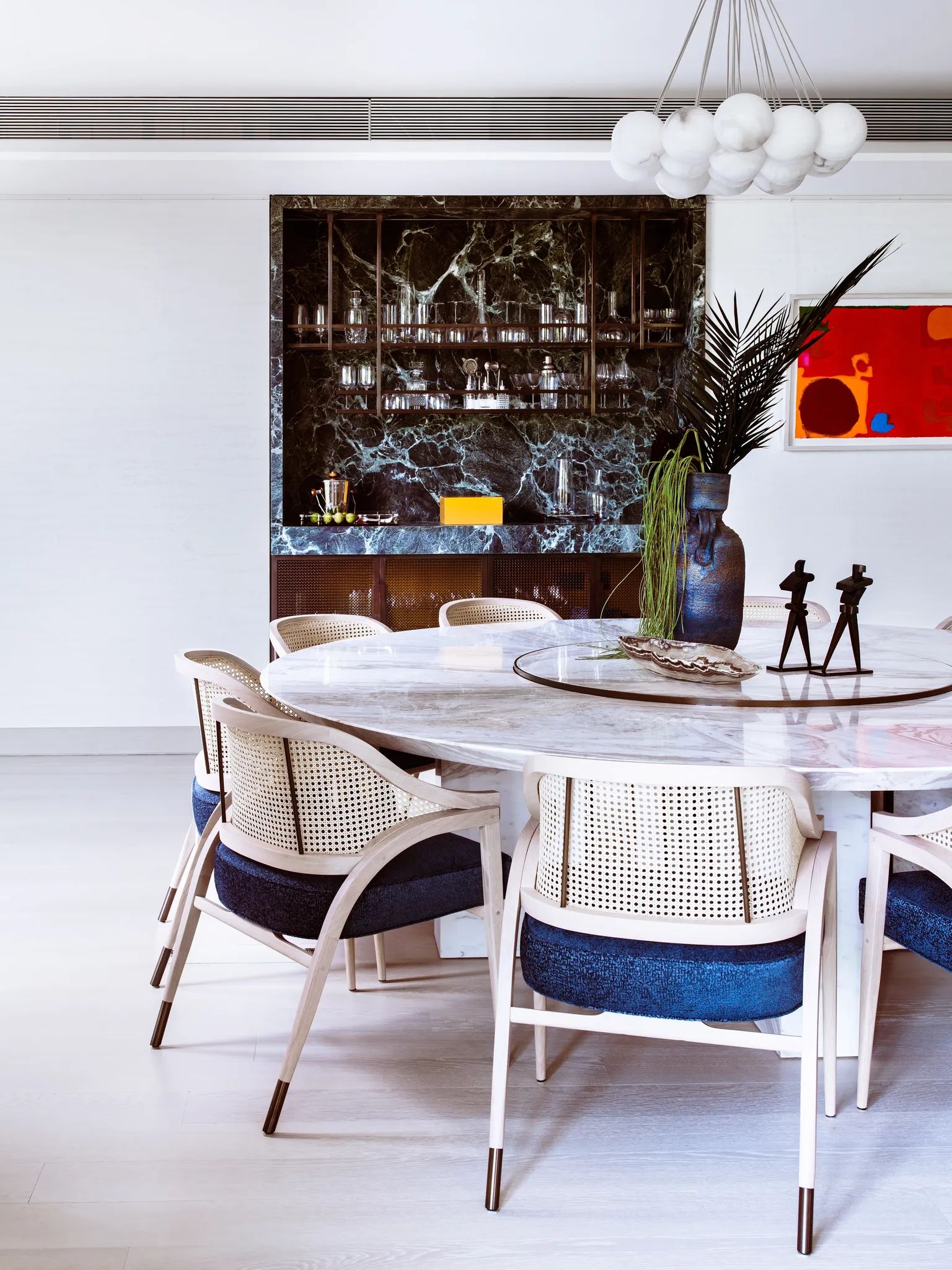 Dining table with the bar in the background