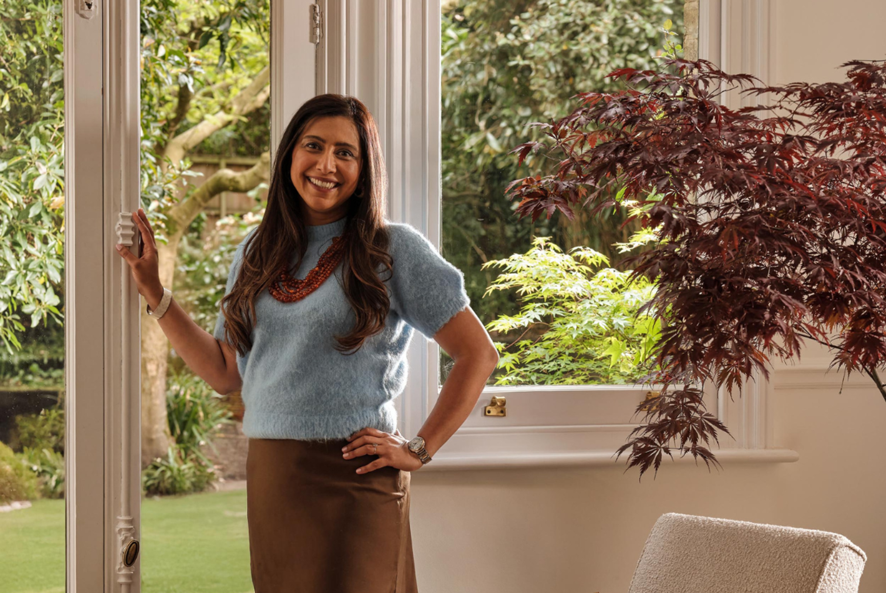 Founder and Director Charu Gandhi seen in her London rental home