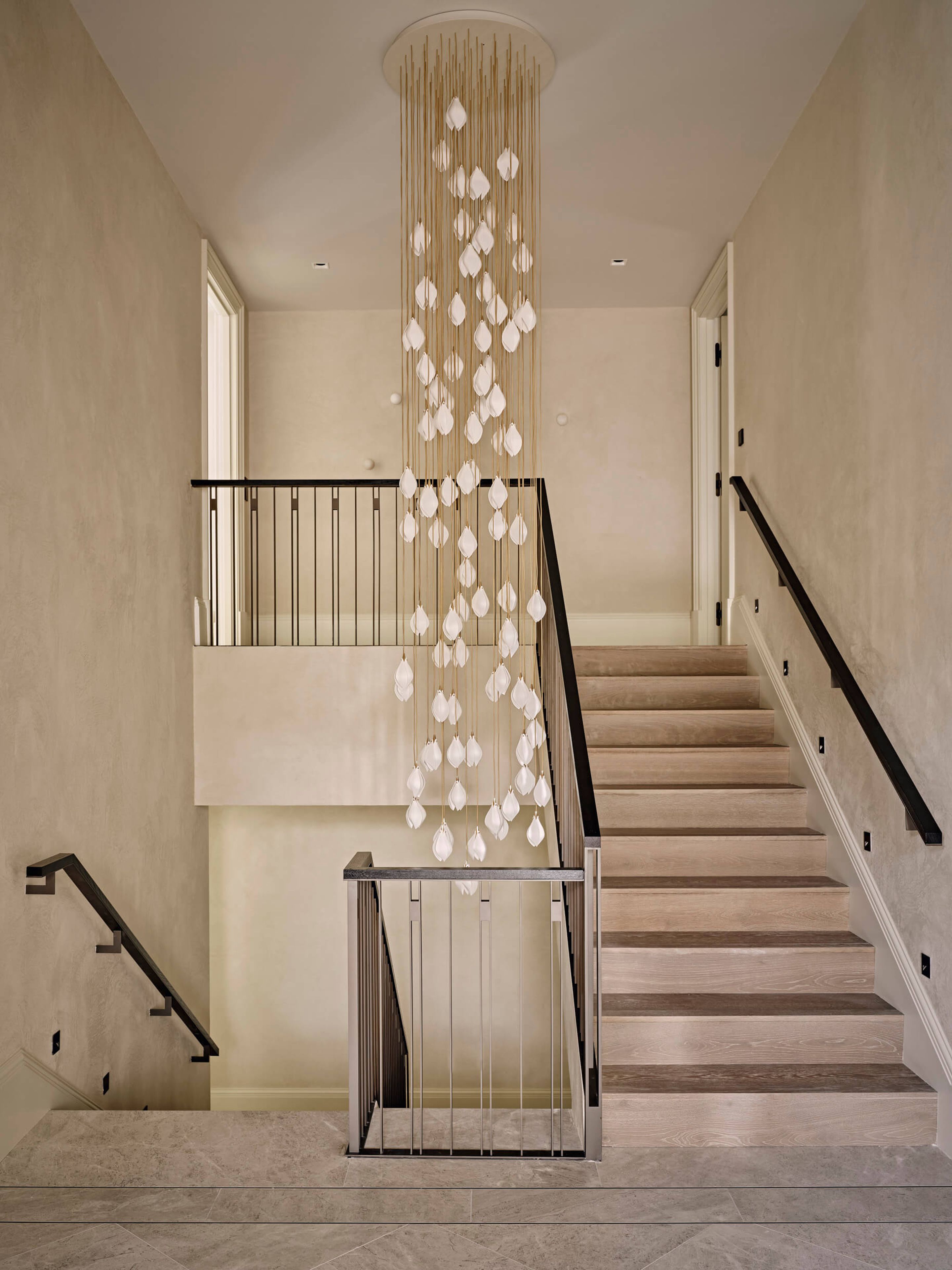 Hallway with chandelier
