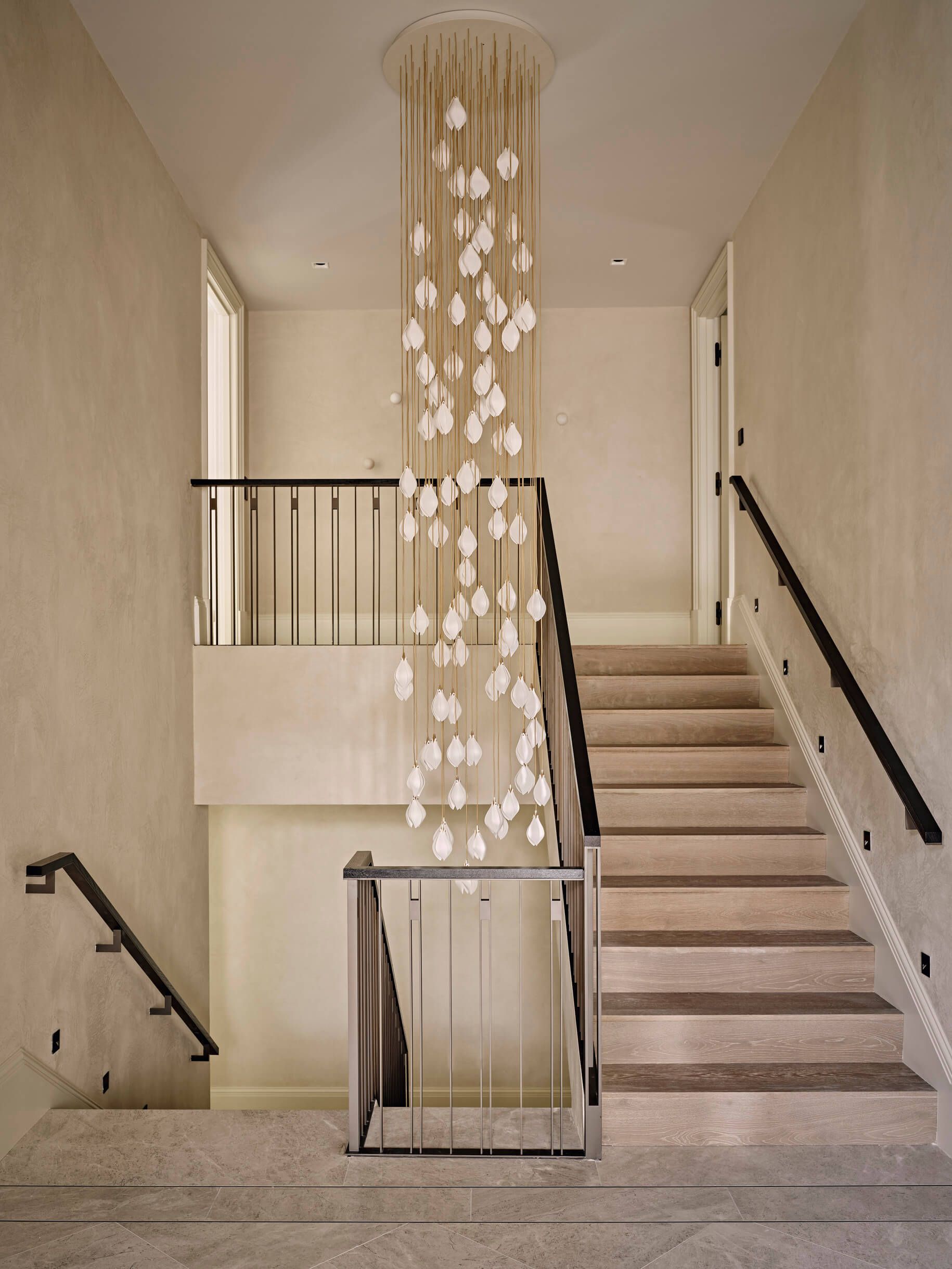 Hallway with chandelier