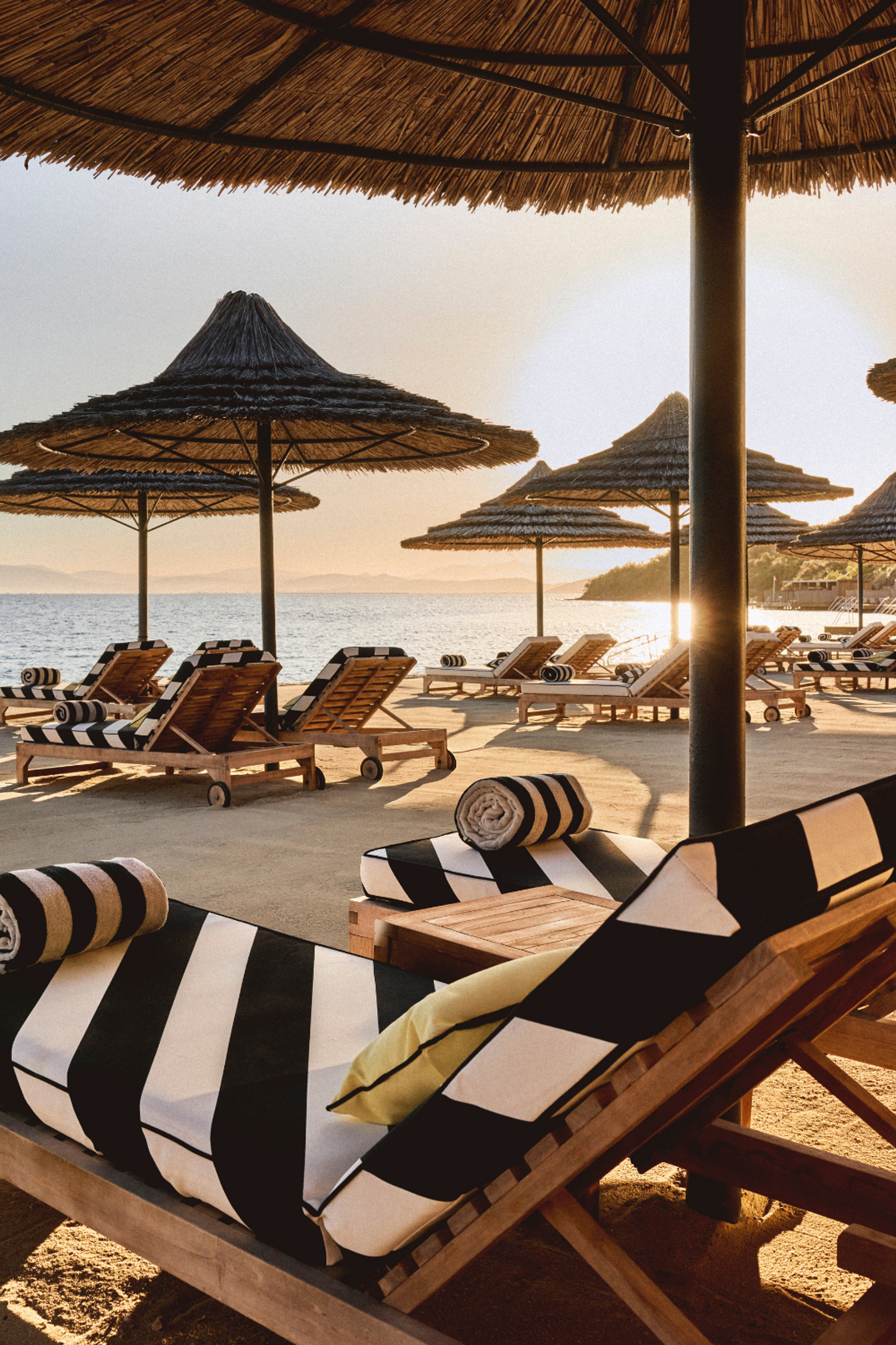 luxury beach lounge chairs at the Mandarin Oriental Bodrum