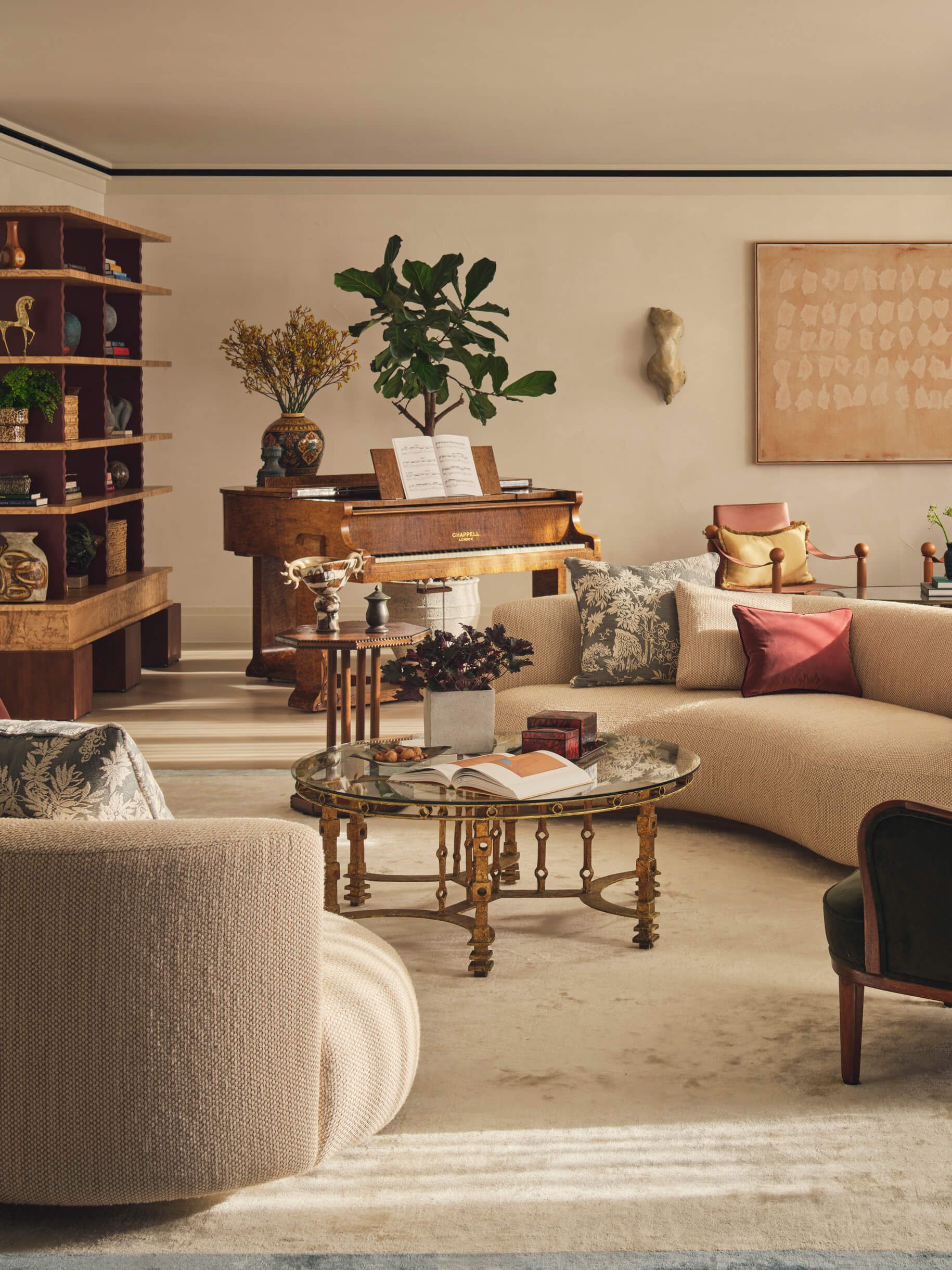 A living room with a baby piano