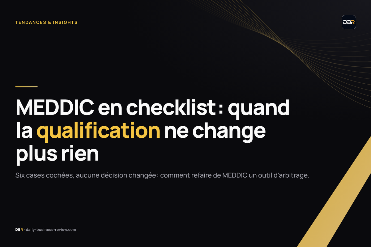 Infographie — MEDDIC en mode conformité contre MEDDIC en mode stratégie : six lettres, deux lectures