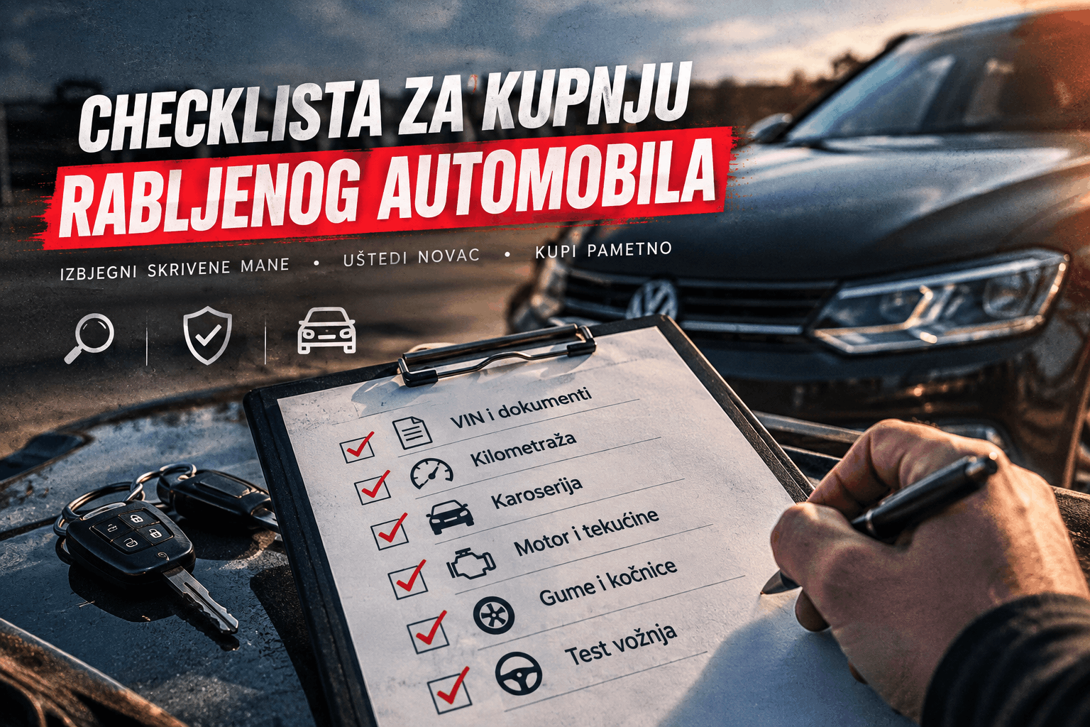 Checklista za kupnju rabljenog automobila – provjera VIN-a, kilometraže, karoserije, motora i testna vožnja