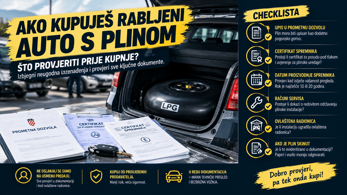 Kupnja rabljenog automobila s LPG plinom uz provjeru dokumentacije, spremnika i servisne povijesti