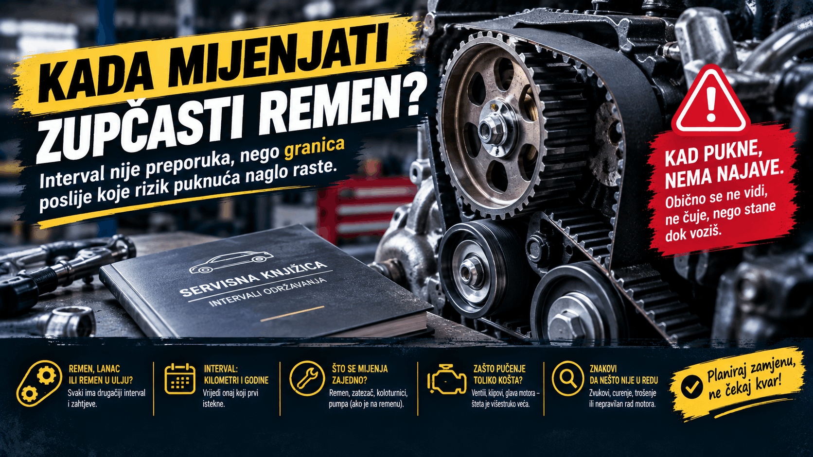 Zupčasti remen automobila i servisna knjižica s naglaskom na pravilan interval zamjene
