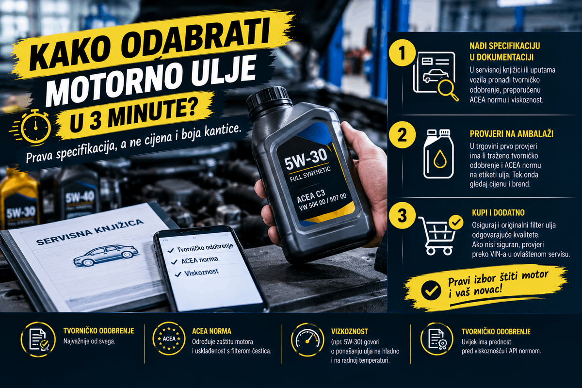 Brzi odabir motornog ulja prema tvorničkom odobrenju, ACEA normi i viskoznosti