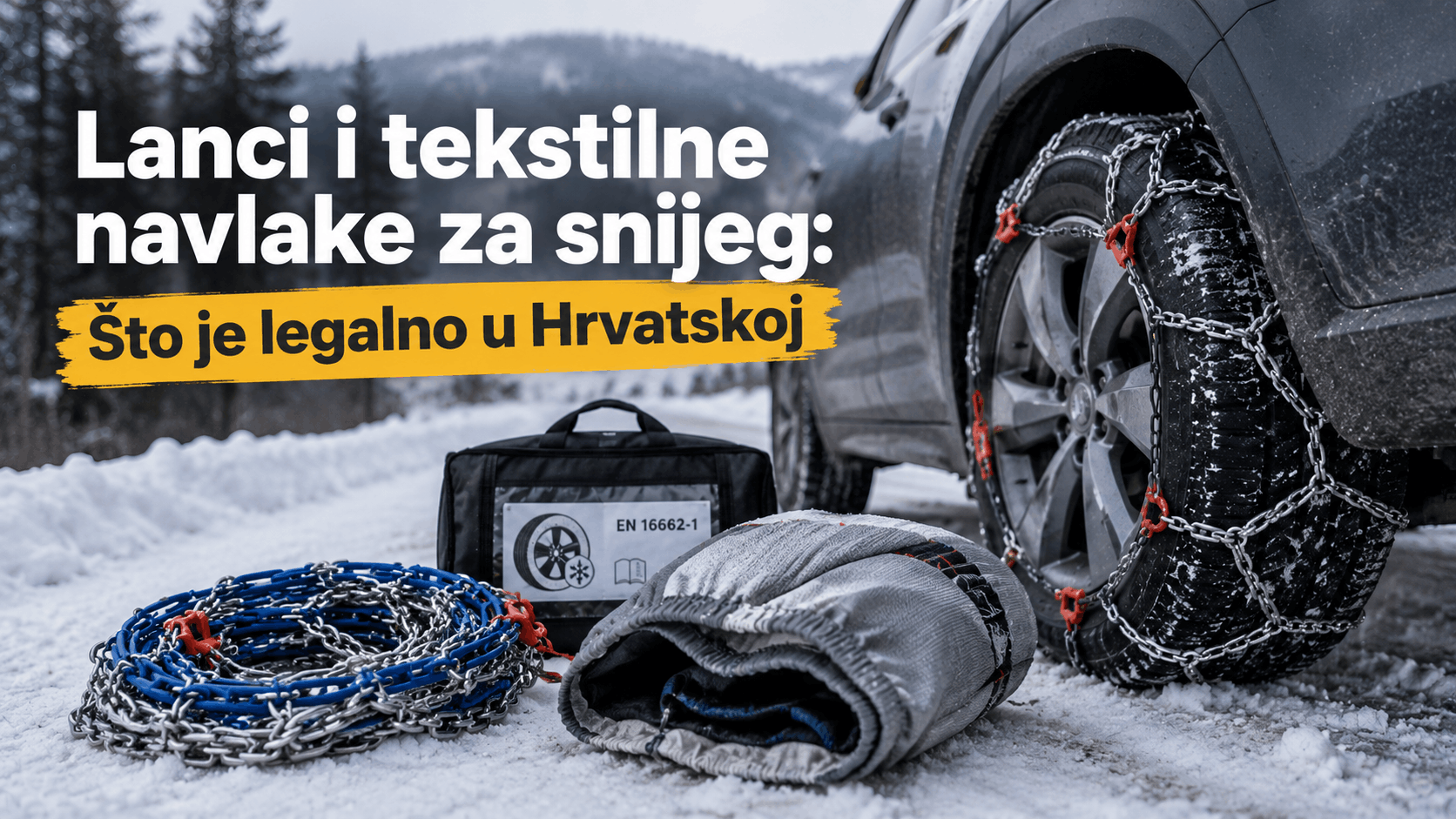Lanci i tekstilne navlake za snijeg na automobilu – zimska oprema i pravila u Hrvatskoj