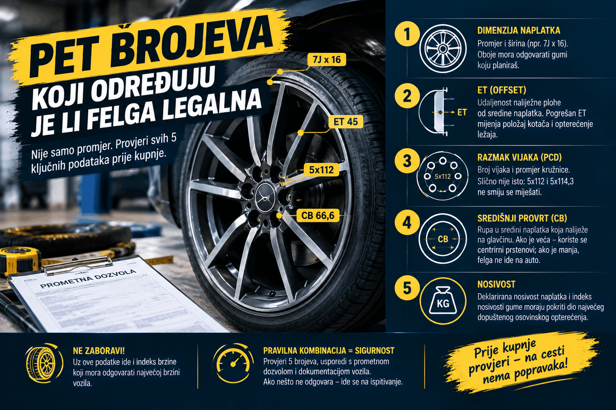 Pet ključnih podataka za odabir felge – dimenzija, ET, PCD, središnji provrt i nosivost