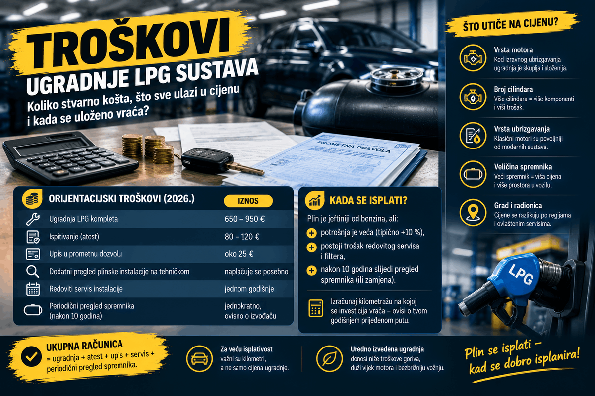 Troškovi ugradnje LPG sustava – cijena ugradnje, atesta, upisa, servisa i pregleda spremnika