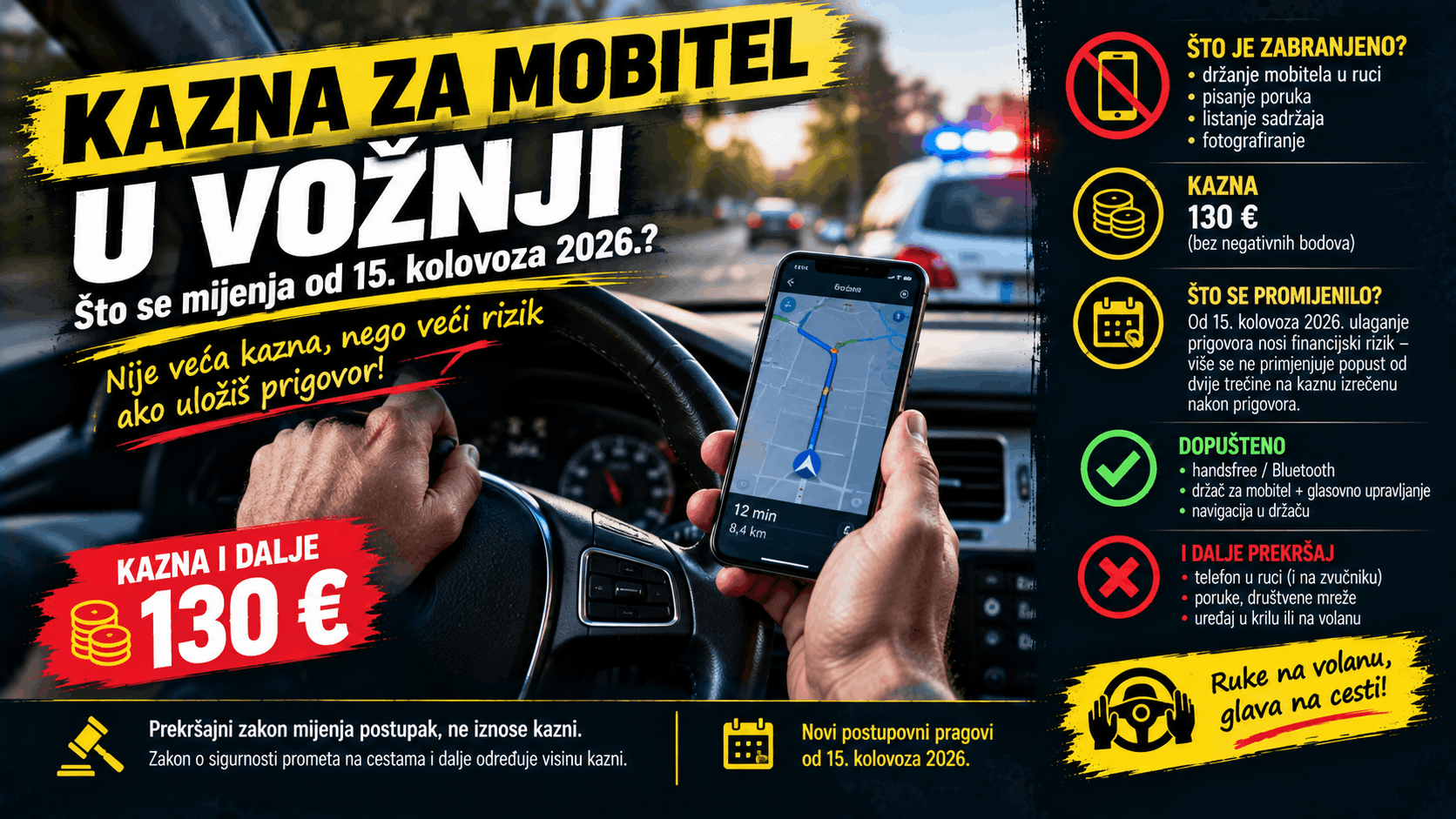 Kazna za korištenje mobitela u vožnji i promjene pravila od 15. kolovoza 2026.