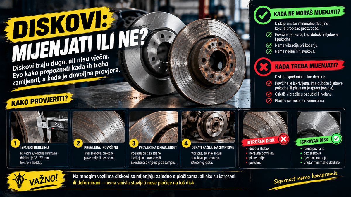 Kočioni diskovi – kako prepoznati istrošen, iskrivljen ili oštećen disk i kada ga treba zamijeniti