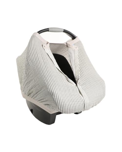 Cotton Muslin Car Seat Canopy 2 Grey Stripe's' image
