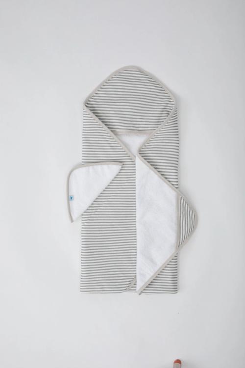 Hooded Towel & Washcloth Set Grey Stripe's' image