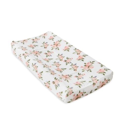 Cotton Muslin Changing Pad Cover Watercolor Roses's' image