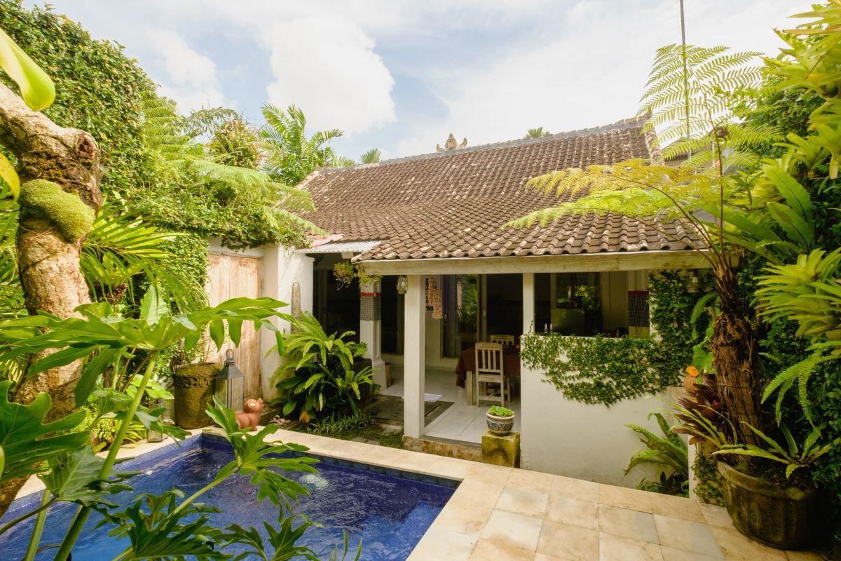 Private pool beneath the villa's Balinese tiled roof