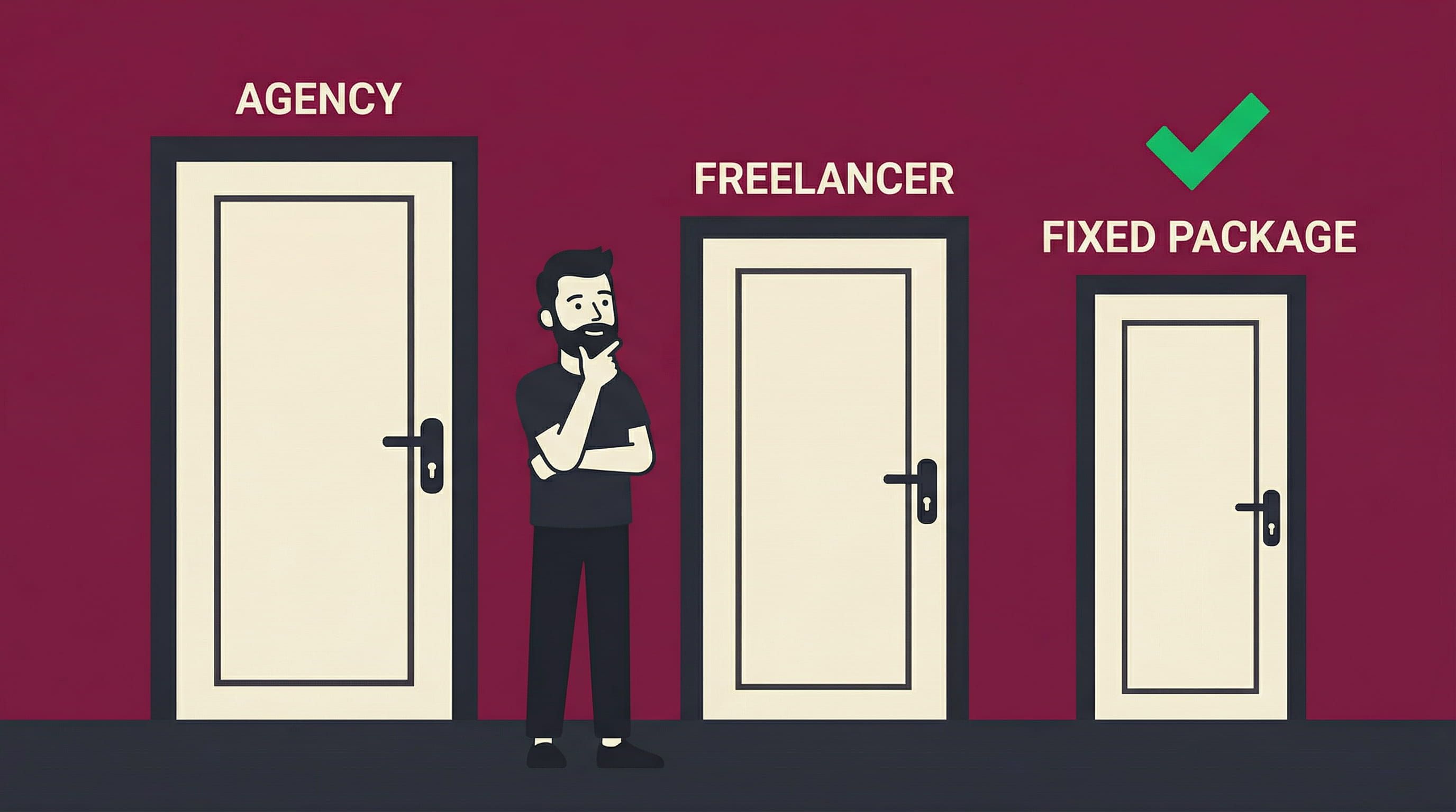 Dubai business owner choosing between web design agency, freelancer, and fixed package