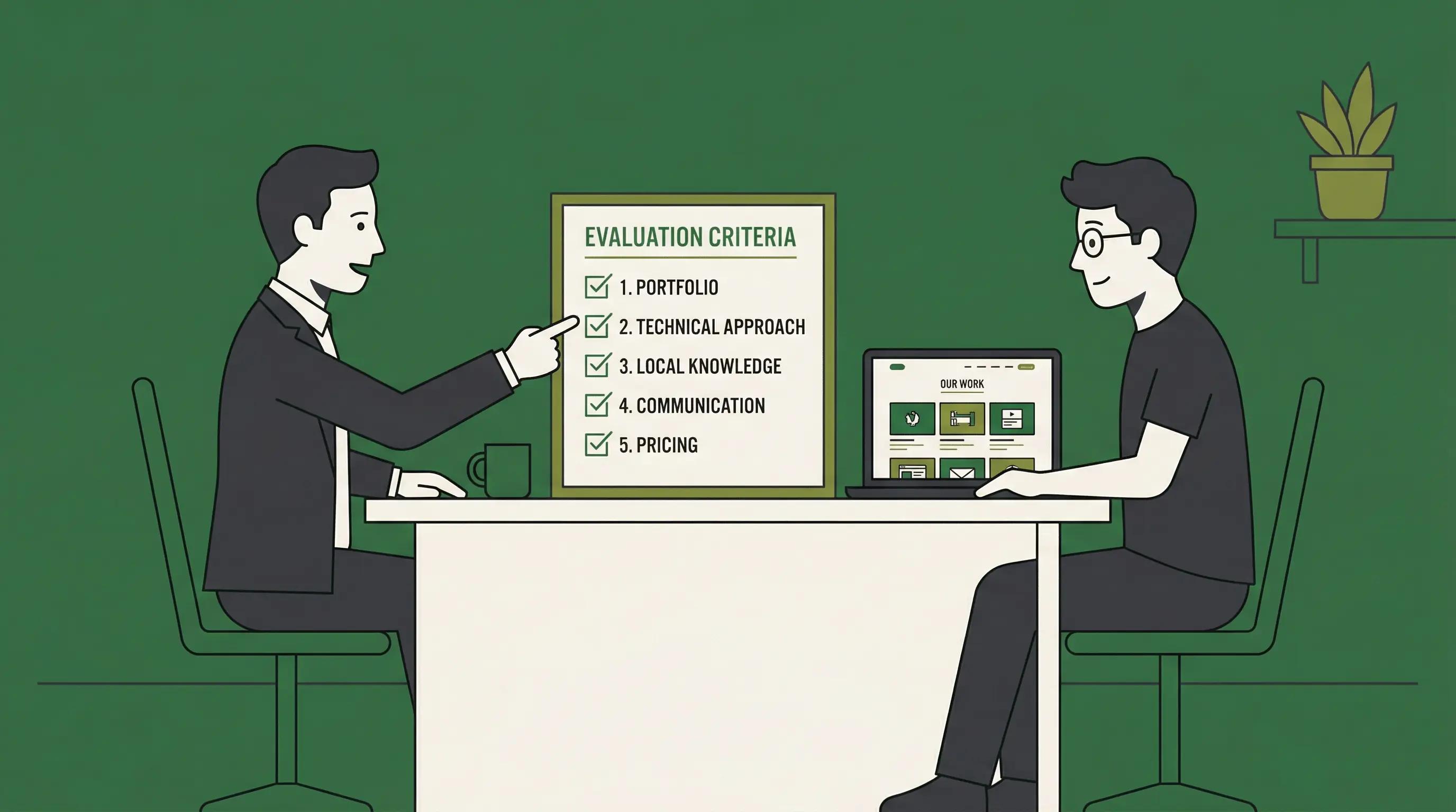 Dubai business owner reviewing a five-point checklist