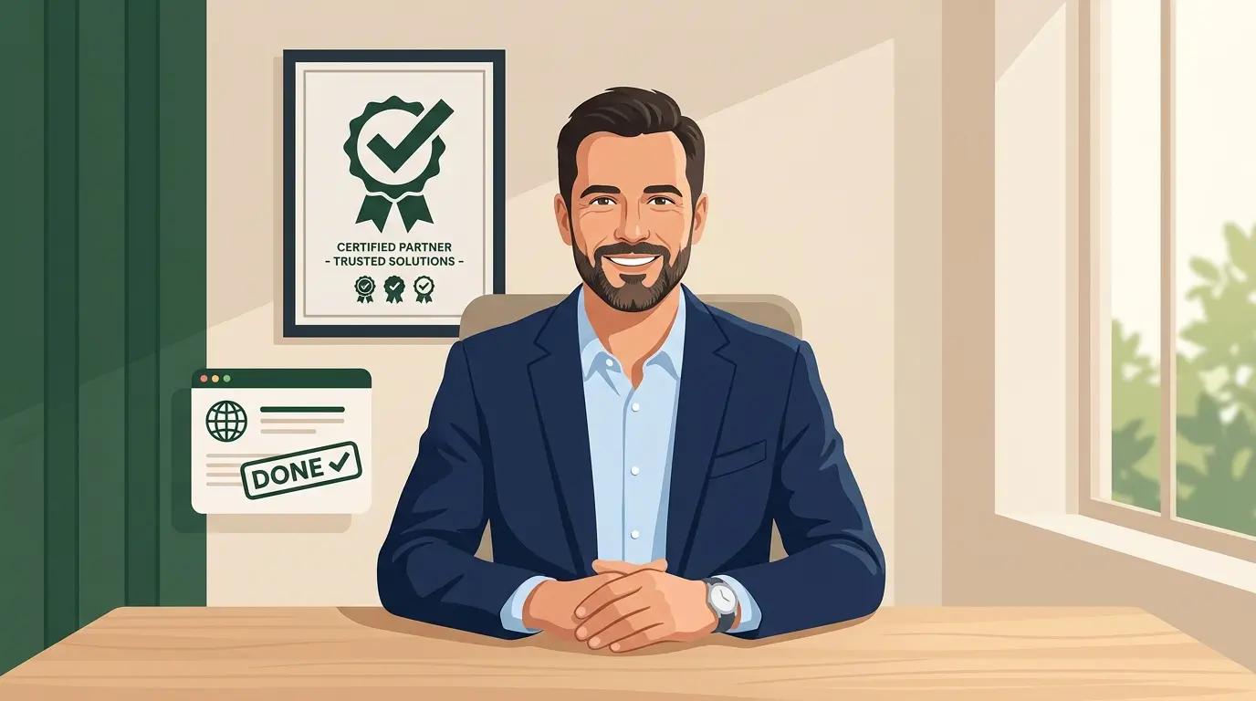 Relaxed business owner who hired a web designer, website task completed