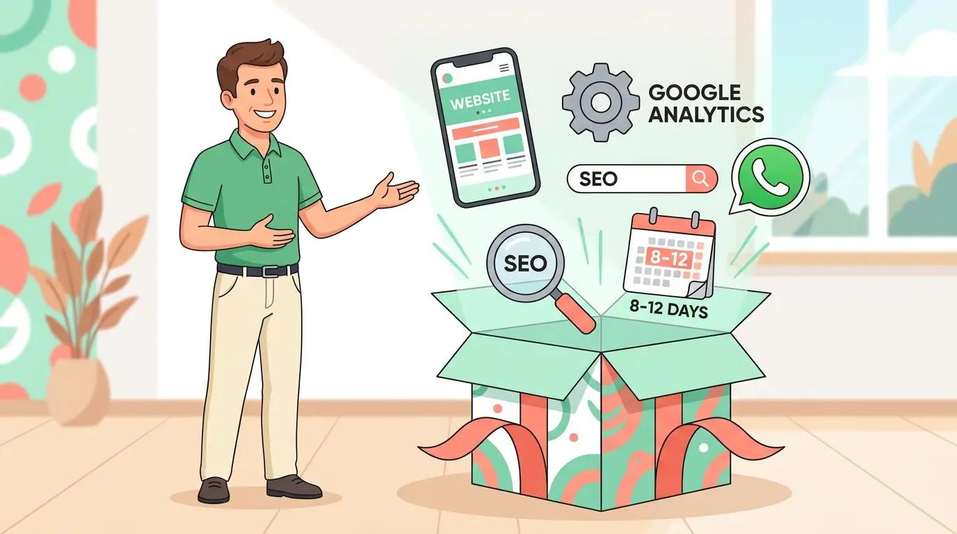 Gift box showing website features included in $449 package