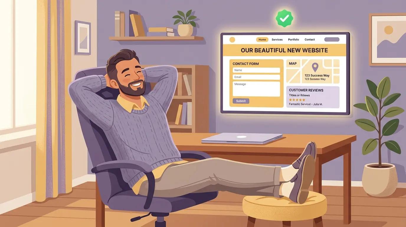Relaxed business owner who hired a web designer instead of DIY