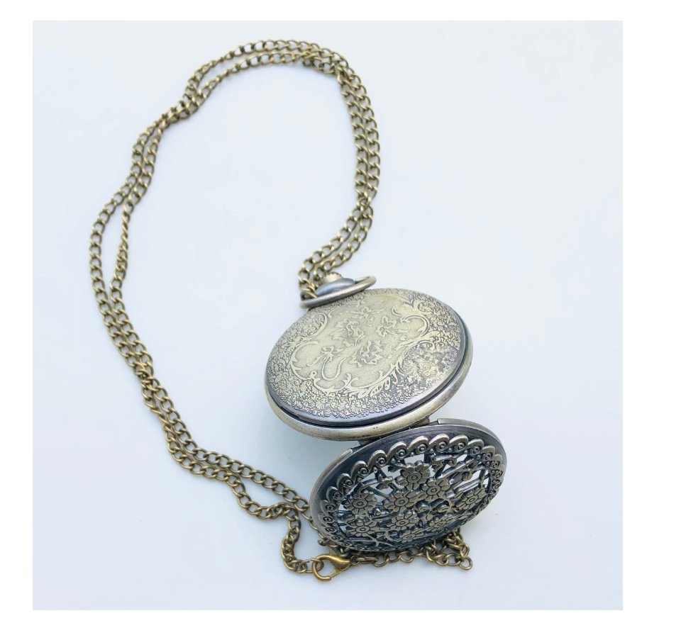 Vintage Pocket Clock Necklace Pendant