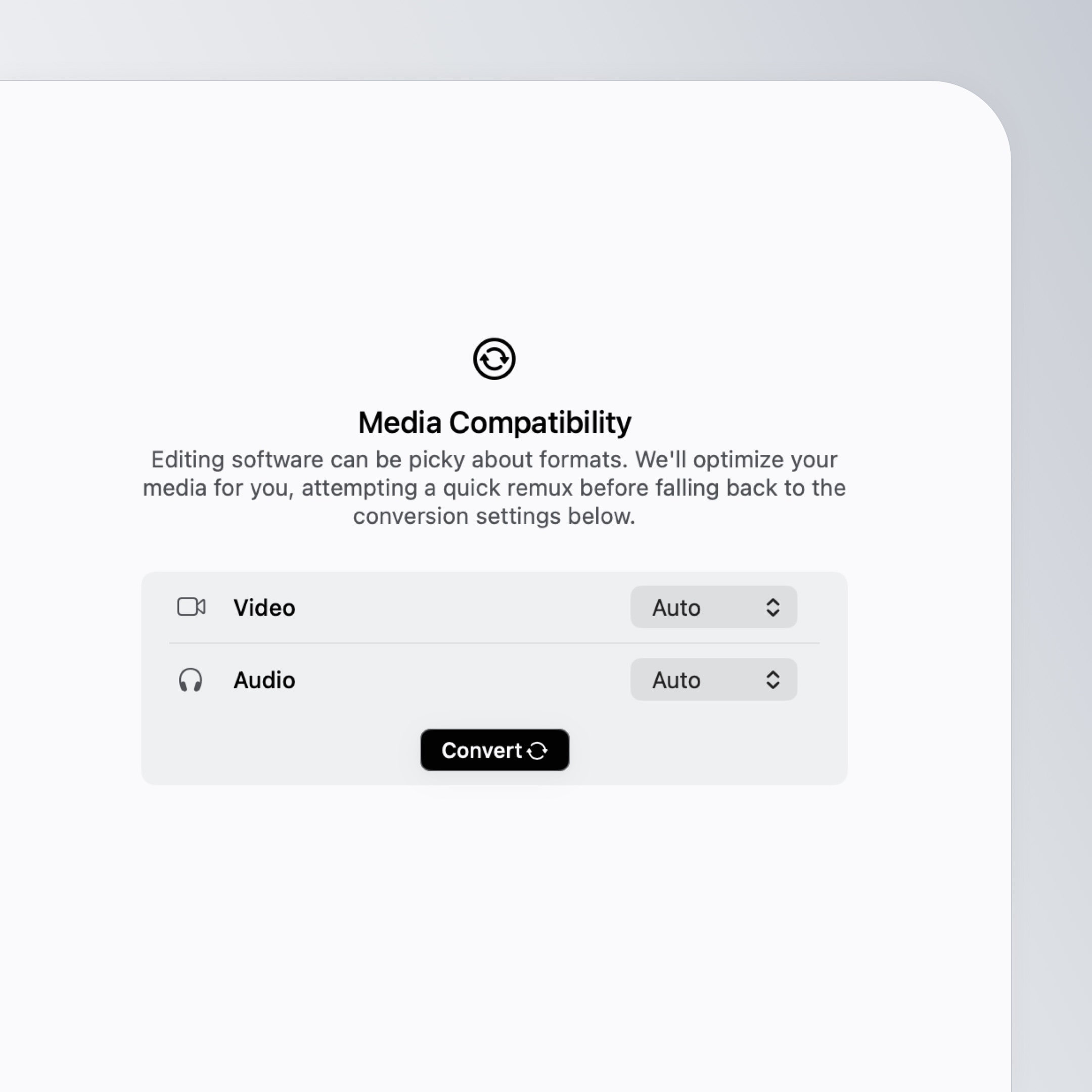 Sequence Tool video and audio format conversion options