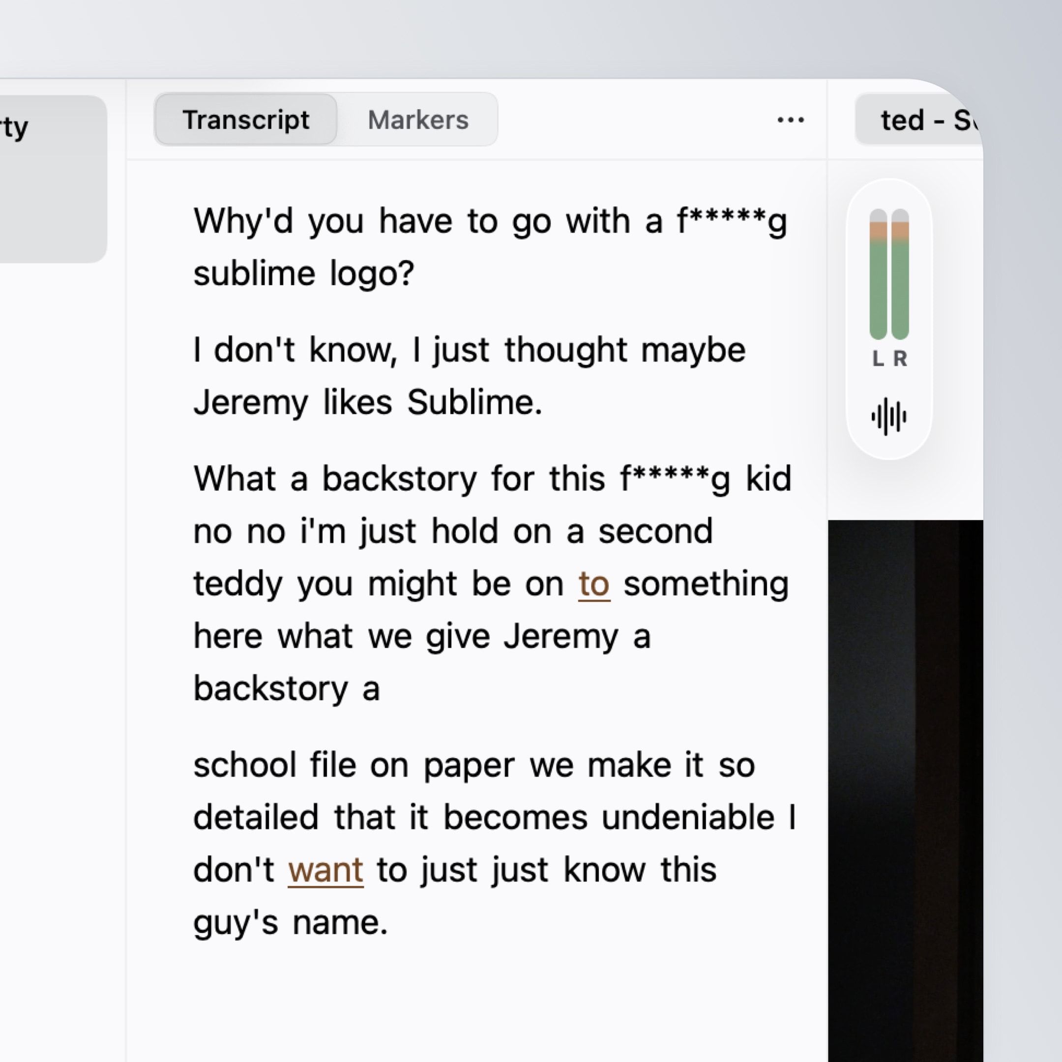 Sequence Tool profanity handling and beep controls in the transcript