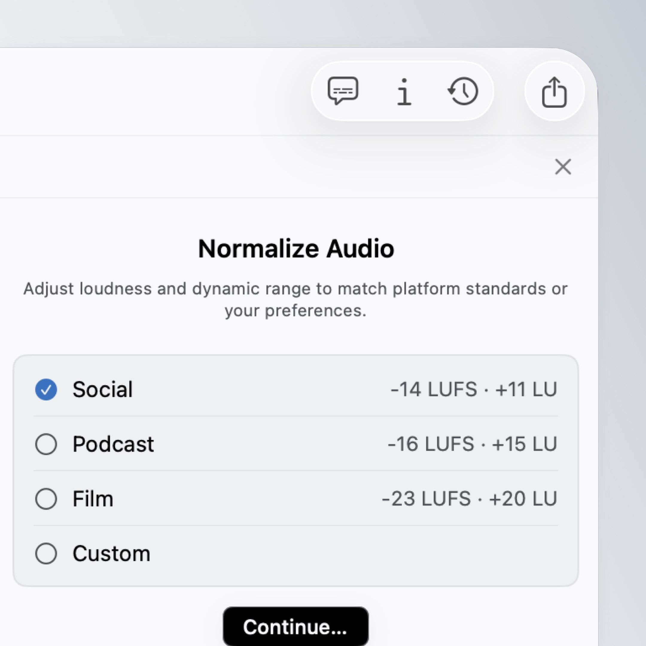 Sequence Tool loudness normalization controls